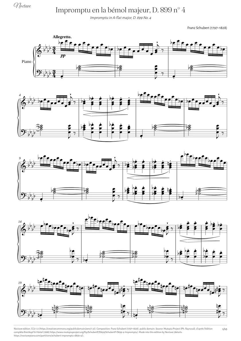 First page of the score of Impromptu in A-flat major, D. 899 No. 4