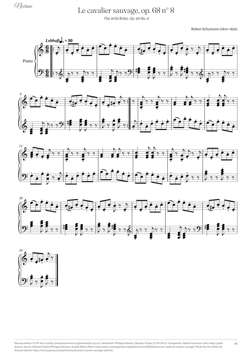 Première page de la partition de Le cavalier sauvage, op. 68 n° 8