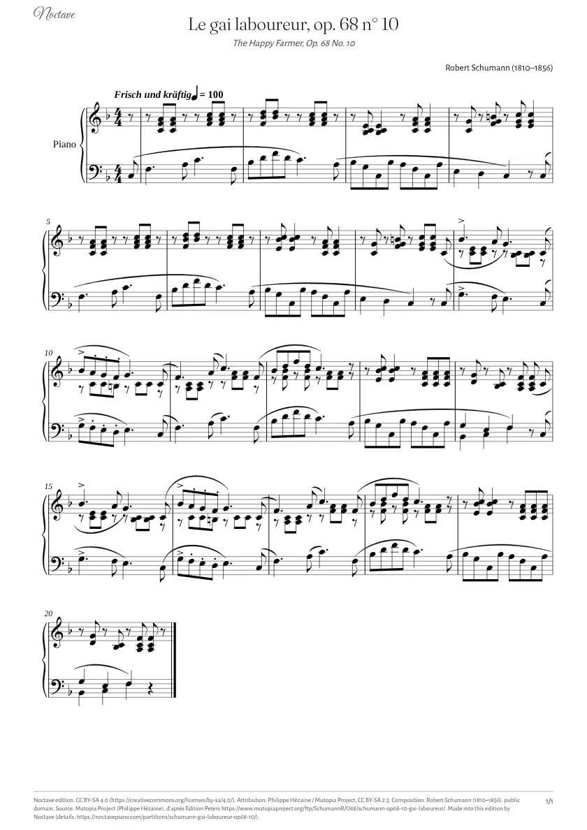 First page of the score of The Happy Farmer, Op. 68 No. 10