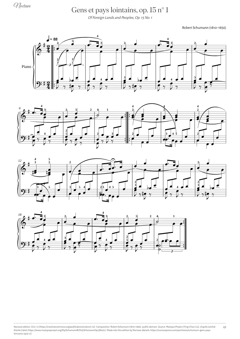 Première page de la partition de Gens et pays lointains, op. 15 n° 1