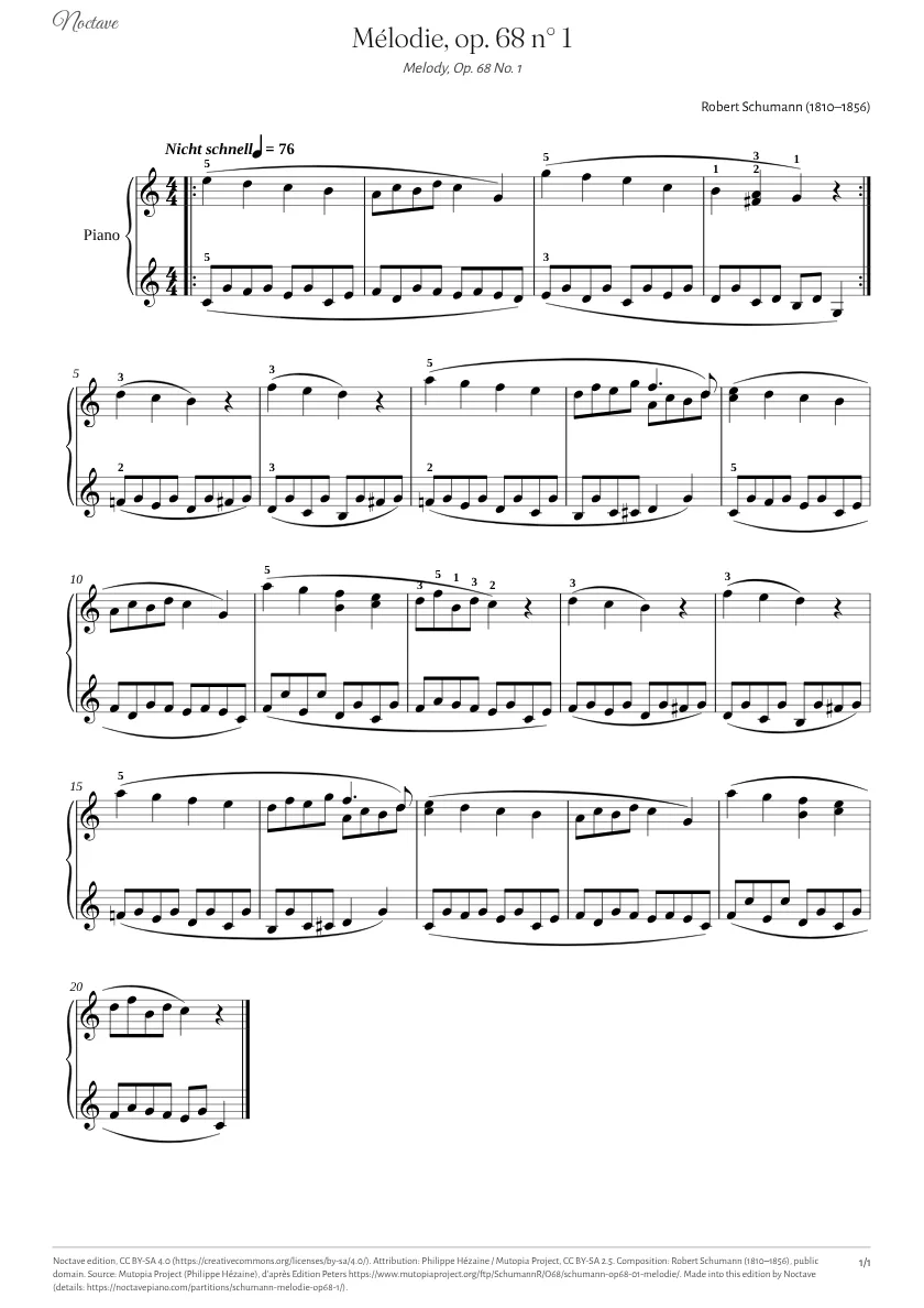 Première page de la partition de Mélodie, op. 68 n° 1