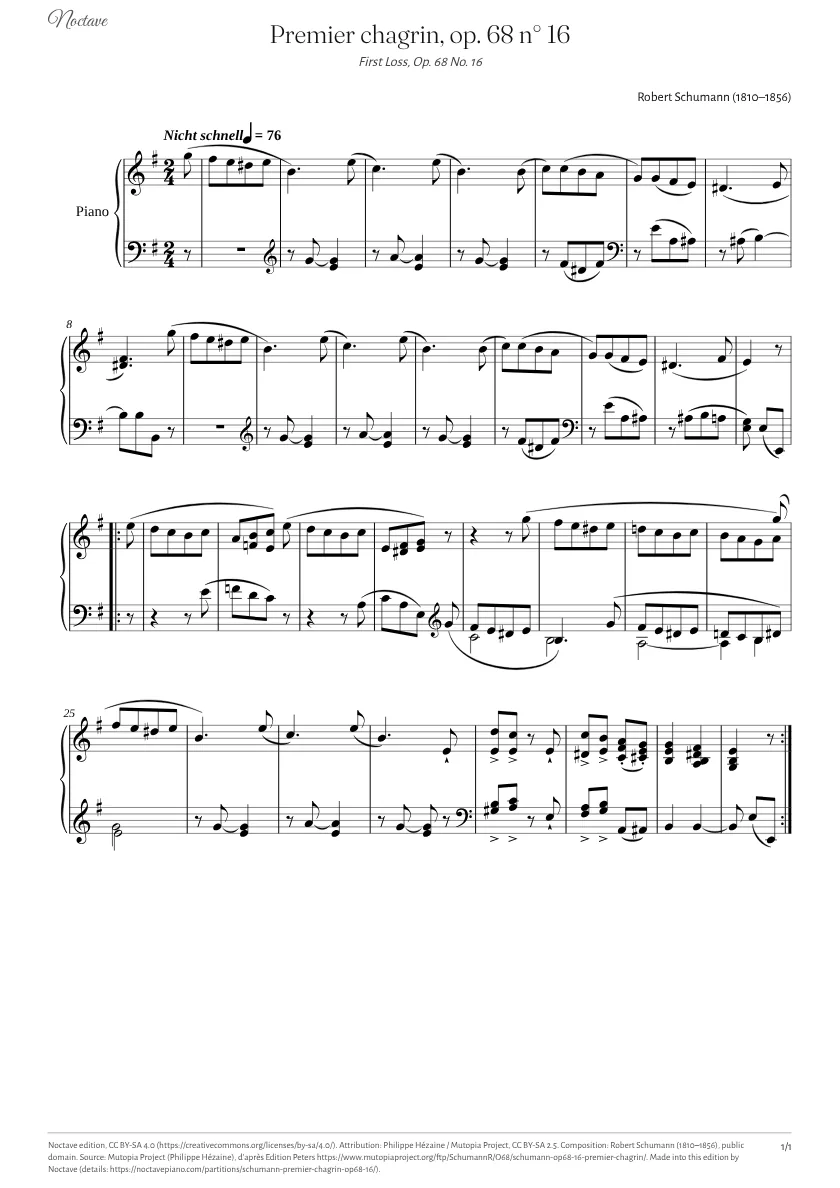Première page de la partition de Premier chagrin, op. 68 n° 16