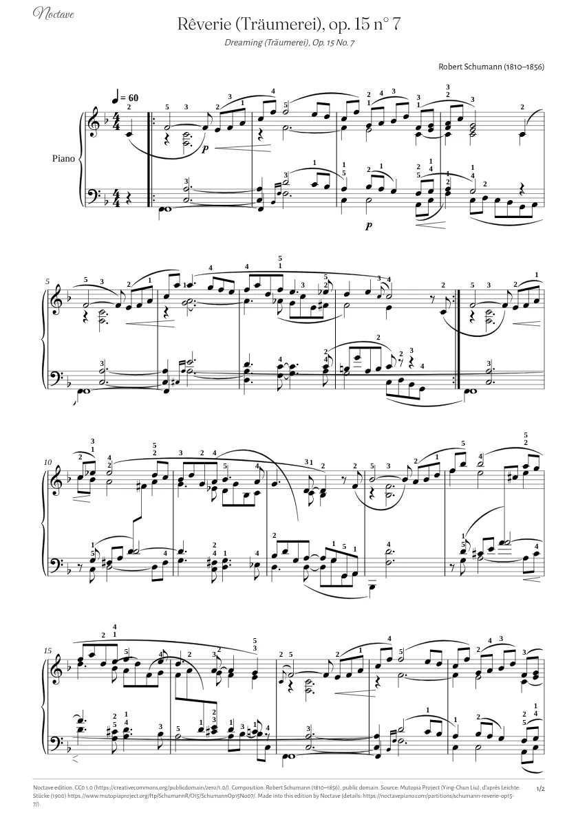 Première page de la partition de Rêverie (Träumerei), op. 15 n° 7