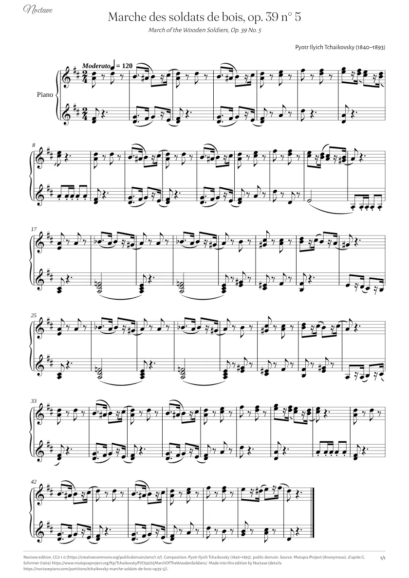 First page of the score of March of the Wooden Soldiers, Op. 39 No. 5