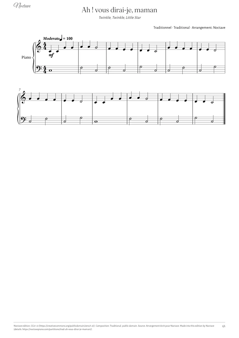 First page of the score of Twinkle, Twinkle, Little Star